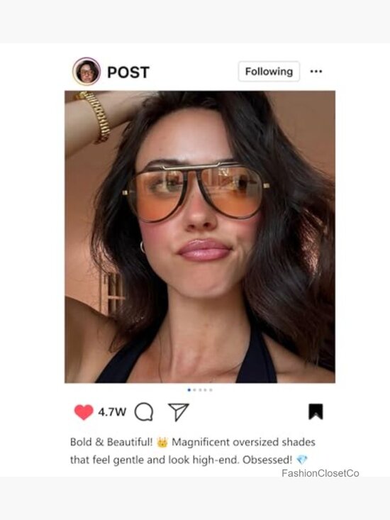 Oversized Aviator Sunglasses Retro Vintage Gold Metal Frame UV400 main image 6